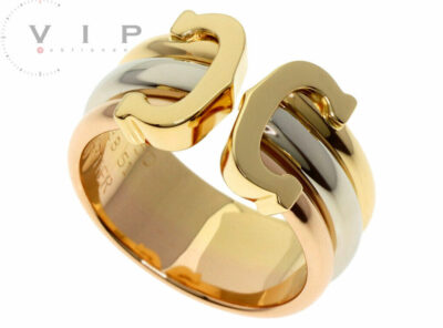 CARTIER Ring “DOUBLE C LOGO” Trinity Band 18K Tricolor Gold (Size 51)