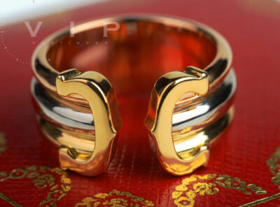 CARTIER RING DOUBLE-C-LOGO TRINITY BAND 18K/750 TRICOLOR GOLD BAGUE ANELLO 49/51