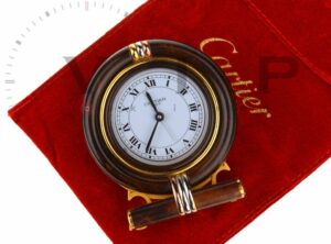 CARTIER “VENDOME” Table Clock Laque de China & Trinity Decor